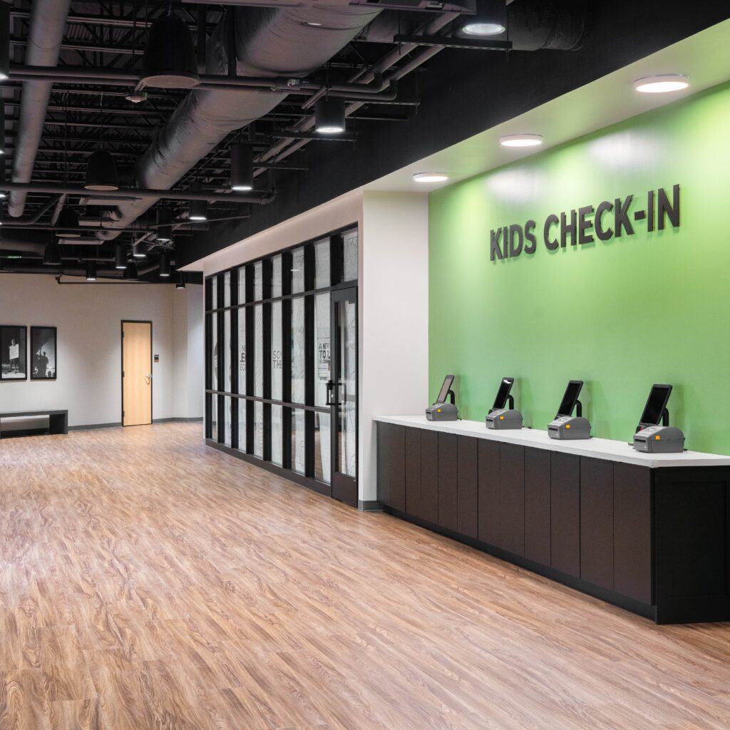 church construction company visioneering studios designed Long Hollow Baptist Church's kid's check-in space.