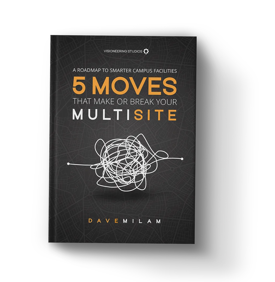 5 Smart Multisite Church Facility Strategies by Dave Milam. Image of cover photo of the ebook that has title "5 moves that make or break your multisite"