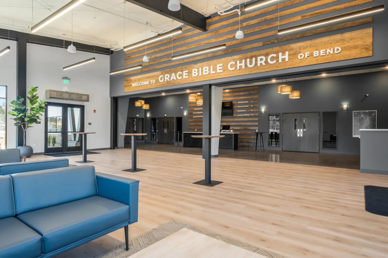 interior view of Grace Bible church lobby outside the worship center
