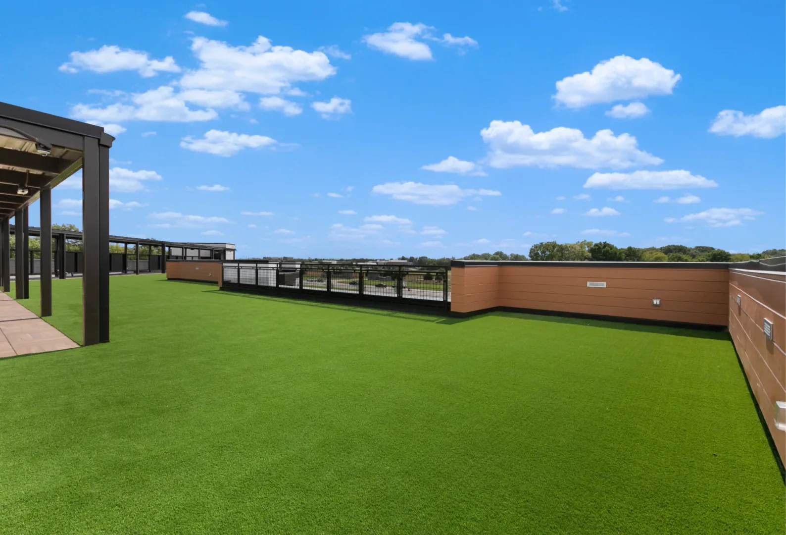 Exterior view from the new rooftop plaza at New Vision Baptist Church campus overlooking Stones River Battlefield in TN. Church building design by visioneering studios