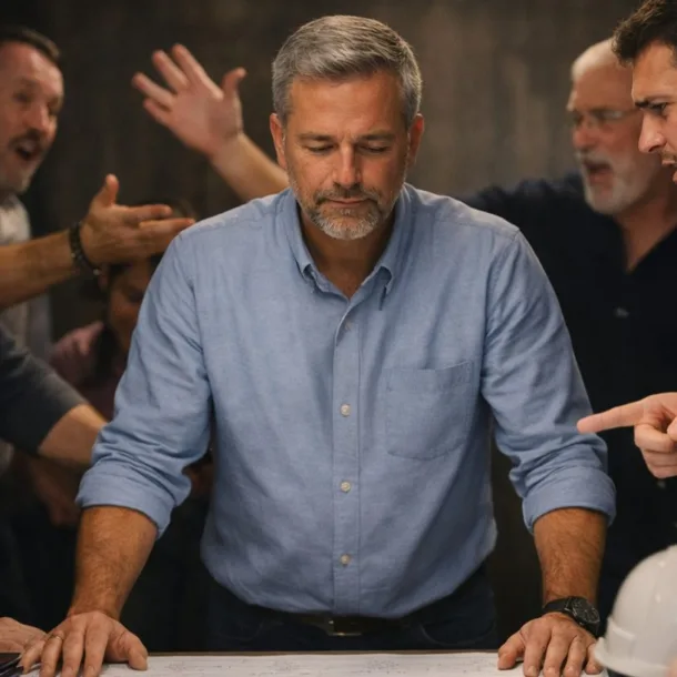 Design-build church construction blog and resources by Visioneering Studios. image shows a group of people all talking to the man (represents the pastor) in the middle who is just looking down feeling defeated and overwhelmed by everyone telling him what he should be doing.